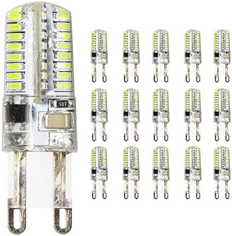 Mengjay® Pack of 15 LED bulbs, G9, 3 W, LED bulbs, 64 x 3014 SMD LEDs, cool white, HI-power, energy-saving bulbs, AC 200-240 V (15.9 x 49 mm)