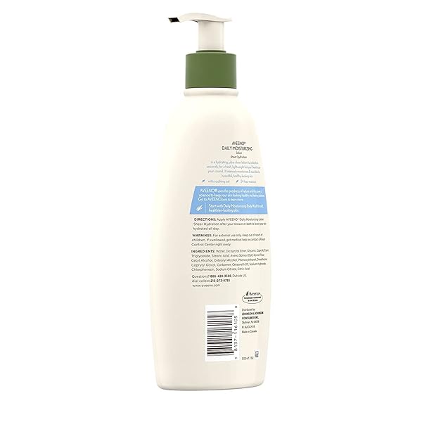 AVEENO ACTIVE NATURALS – DAILY MOISTURIZING LOTION – SHEER HYDRATION – FRAGRANCE FREE – NET WT. 18 FL OZ (530 ML) PER BOTTLE –