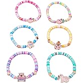COLORFUL BLING Boho Heishi Surfer Bracelets Set Cute Cat Capybara Vinyl Disc Clay Beaded Stretch Bracelets for Women Stackable Enamel Animal Charms Bracelet Friendship Jewelry Gifts