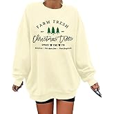 MYHALF Womens White Christmas Sweatshirt Crewneck Christmas Tree Graphic Shirts Oversized Xmas Pullover Sweater