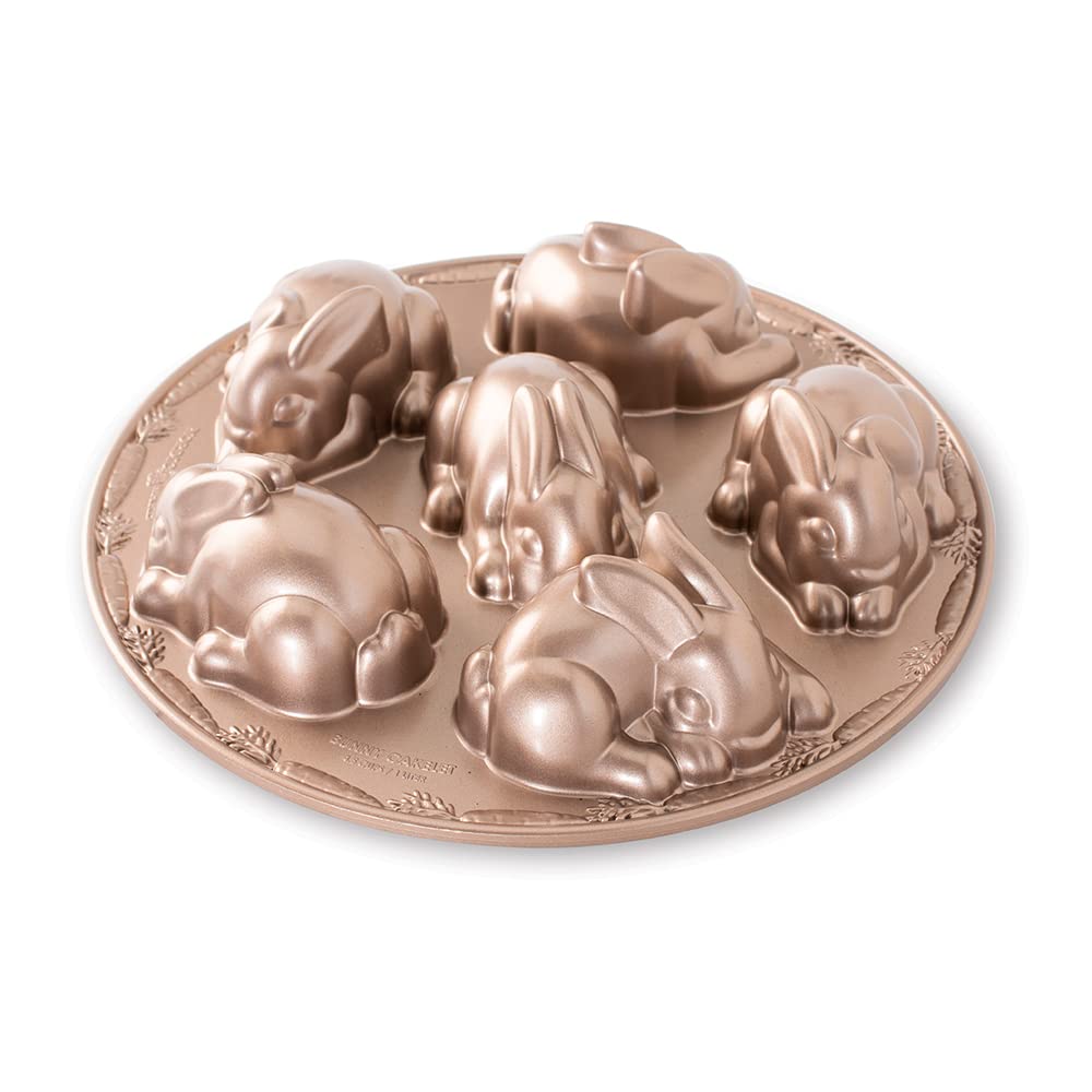 Nordic Ware Baby Bunny Cakelet Pan, Cast Aluminium Cake Tin, Non-Stick Pan , Colour: Toffee, 2.1