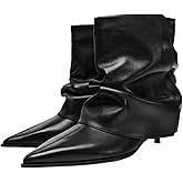 Cantianshu Womens Kitten Heel Slouchy Ankle Boots Pull On Pointed Toe