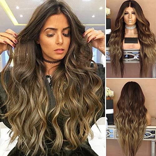 Zoeyeah Synthetic Hair Central Parting Gradient Party Cosplay Full Curly Wavy Wig for Women (70 cm Long)