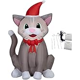 Christmas Tabby Cat with Santa Hat 3.5 Foot Christmas Inflatable LED Holiday Outdoor Lighted Yard Blow-Up Decoration 2025 - Includes Bonus Repair Patch