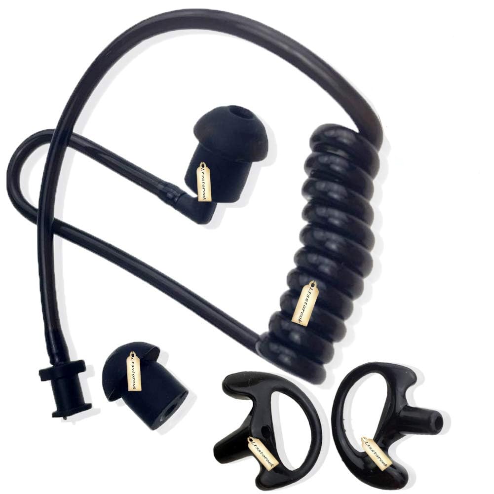 2 Way Radio Earmold Black Medium Soft Rubber Earbuds（Earmould Left and Right）+ Replacement Black Coil Audio Tube Compatible for Motorola Kenwood Baofeng Radio Acoustic Tube Earpiece