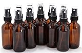 12, Amber, 2 oz Glass Bottles, with Black Fine Mist Sprayers