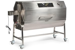 TITAN GREAT OUTDOORS Ash & Ember 25 Watt Stainless Steel BBQ Rotisserie Grill, Rated 125 LB for Medium Game, Hood with Viewing Window, Portable Electric Outdoor Roaster with Dual Prongs, Single Leg Bracket, and Spine Fork