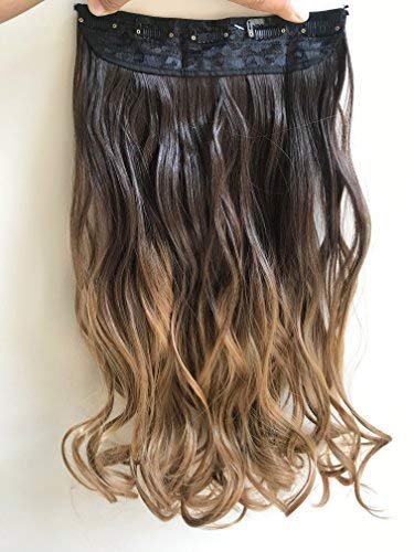 17 Inches Wavy Curly One Piece Half Head Ombre Clip in Hair Extensions 120grams (Col. Dark brown/honey blonde)