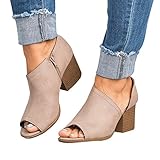 FISACE Women Slip On Fashion Vegan Suede Cut Out Peep Toe Chunky Block Stacked Low Heel Ankle Booties (9 B(M) US, Khaki)