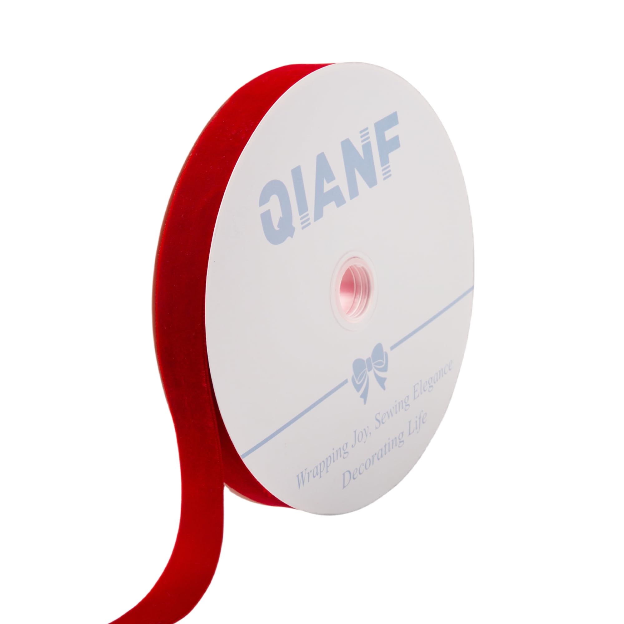 QiANF, Velvet Ribbon, 1cm x 2.5cm, 25m Spool 1"-25 Yard 045-Red