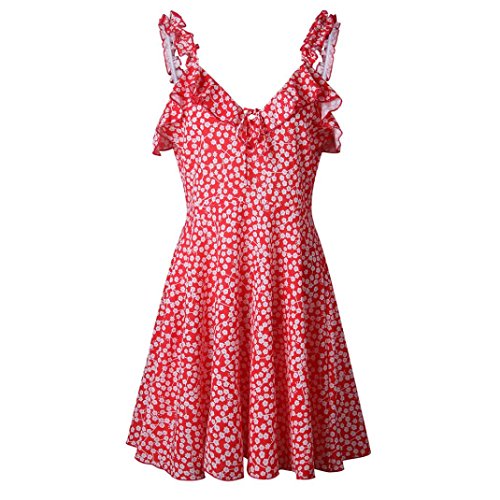 image for Elogoog Womens Sexy Floral Sleeveless Printing Ruffle V Neck Backless 