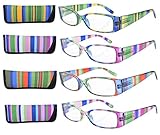 Eyekepper 4-Pack Striped Temples Spring Hinge Reading Glasses +2.0