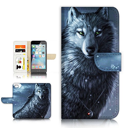 (For iPhone 8/iphone 7) Flip Wallet Style Case Cover, Shock Protection Design with Screen Protector - B31014 Night Wolf