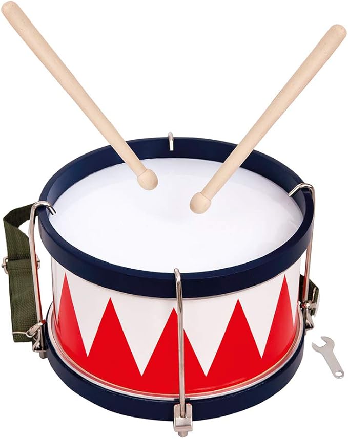 Bino 86583 Kids, Multicolour. Tin Snare Marching Two Wooden Drum Sticks