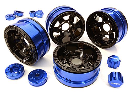 Integy RC Model Hop-ups C26877BLUE Billet Machined 6 Spoke Wheels w/ 6 Bolt S-Adapters for Most 1.9 Scale Crawler