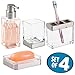 mDesign Glass Bathroom Vanity Countertop Accessory Set - Includes Foaming Soap Dispenser, Divided Toothbrush Holder, Tumbler Rinsing Cup, Soap Dish - 4 Pieces - Clear/Brushed