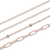 SUNNYCLUE 65.6 Feet/20m 4 Styles Iron Jewelry Chains Rose Gold Necklace Chain Bulk Metal Long Pull Unfinished Soldered Link Cable Extension Connectors Chain for Jewelry Making Necklace Bracelets DIY