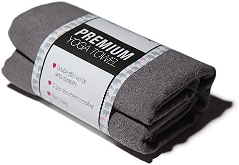 All-in-1 Sports &amp; Hot Yoga Towel - 100% Microfiber, Super Absorbent, Non Slip, Light, Quick-dry, Extends Mat Life &amp; Reduces Risk of Bacteria, Eco-friendly (Gray Towel/Pink Stitching)