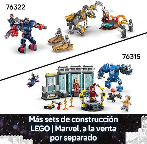 ǀ Marvel Iron Man & War Machine vs. Hammer Drones - Brinquedo de construção com 2 minifiguras e 2 bonecos de ação com Stud Shooters - Presente de Super Herói para Rapazes de 7+ Anos - 76320