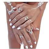 Shirley Vintage Silver Arrow Deer Head Turquoise Joint Knuckle Nail Midi Ring Set of 7 Rings