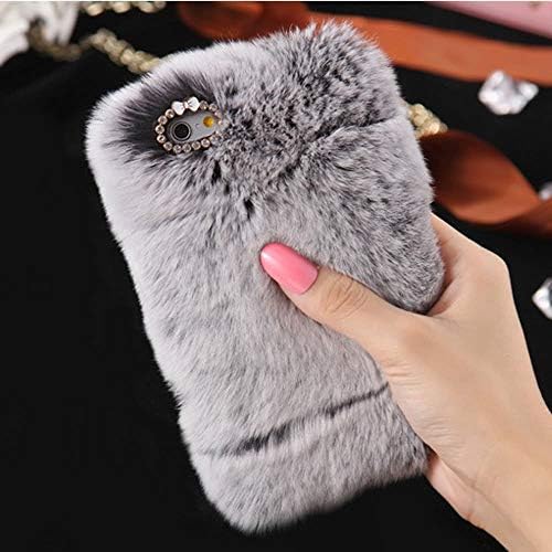 Pepmune For iPhone XS Max Plush Case Girls Luxury Fluffy Furry Case Faux Rabbit Fur Cute Cover Soft Silicone Shockproof Case with Glitter Diamond For iPhone XS Max, Grey