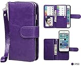 Case for iPhone 5C, xhorizon TM FLK Premium Leather Folio Case [Wallet Function] [Magnetic Detachable] Fashion Wristlet Purse Soft Flip Multiple Card Slots Case Cover for iPhone 5C (Purple)