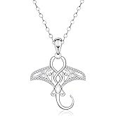 Tufency Manta Ray Necklace for Ocean Lovers - 925 Sterling Silver Hypoallergenic Sea Creature Manta Ray Fish Pendant Necklace Christmas Birthday Jewelry Gift for Surfers Sailors