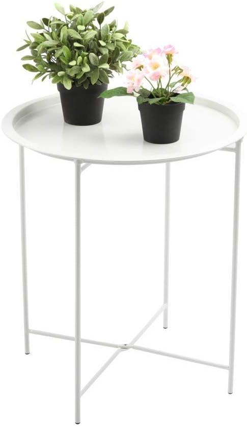 Finnhomy Small Round Side End Table, Sofa Table, Tray Side Table, Snack Table, Metal, Anti-Rusty, Outdoor and Indoor Use for Putting Small Things, Multi-use : Garden & Outdoor