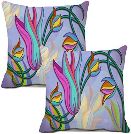 SZVIPIT Pack Of 2 Throw Pillows Covers Case 18 X 18 Inches Oil Painting Colourful Datura flower