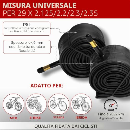 Fincci 29 MTB Air Tubes - Pair of Inner Tubes Road Bike 29 x 2.1 x 2.20 x 2.35 Inches for Mountain Road Bike ebike MTB Hybrid Bicycles - Schrader Inner Valve 48 mm - Pack of 2