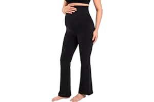 MOMANDA Cotton Maternity Foldover Pants Cozy Lounge Pregnancy Casual Flared Pants Over The Belly High Waisted