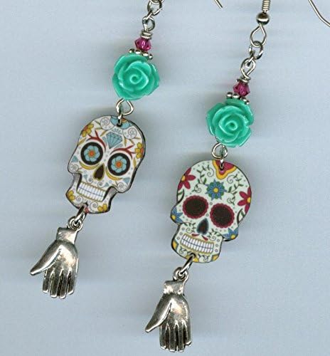 Day of the Dead earrings sugar skulls hand charms