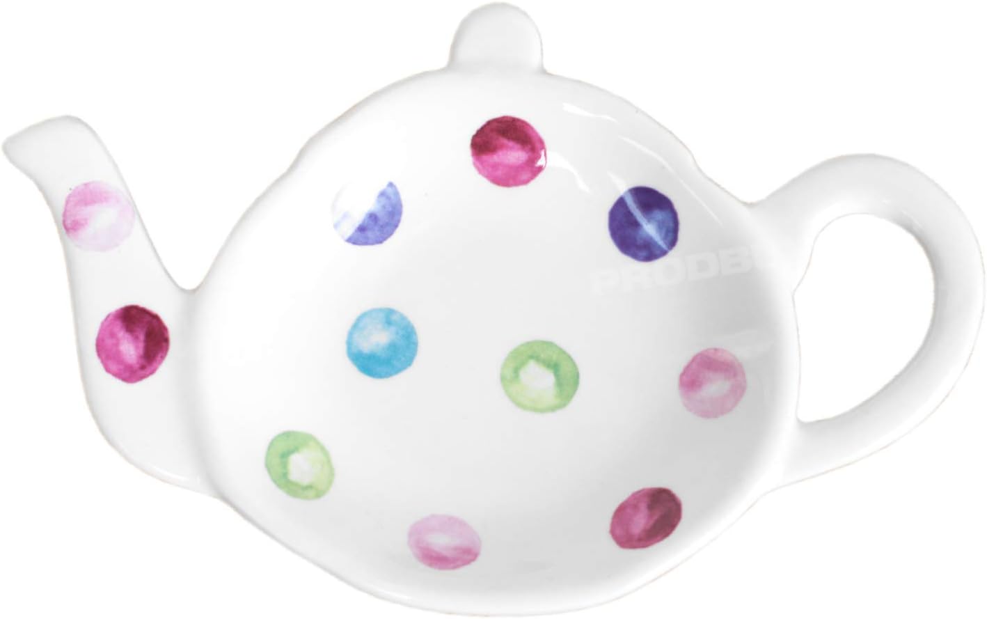 Glazed Ceramic Teapot Shaped Tea Bag Rest Holder with Polka Dot Design