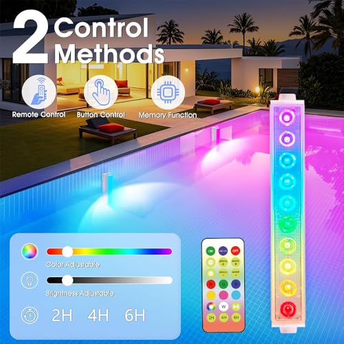 LED Underwater Pool Light Wireless Rechargeable Submersible Lamp with Remote Control, 8 Lighting Modes, IP68 Waterproof Pool Off Ground, Ponds and Parties (2)