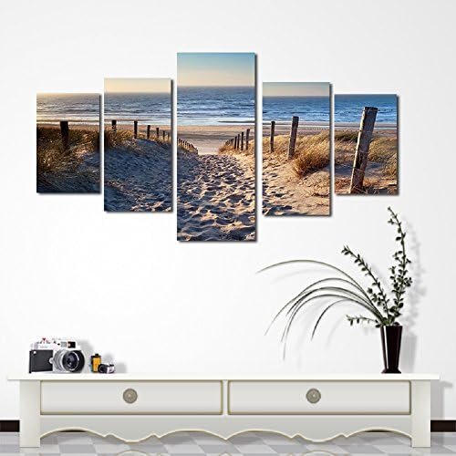 WALLORY 5 Panels Wall Art Oil Painting Abstract Canvas Modern Landscape for Living Room Contemporary Artwork Wall Decor Seaside Beach Paint without Frame