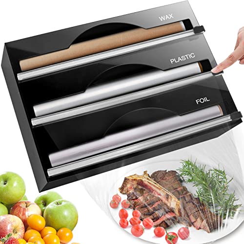 Foil and Plastic Wrap Organizer, 4 in 1 Plastic Wrap Dispenser with