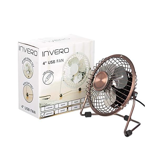 Invero® Mini USB 4-Inch Tilting Desktop Cooling Fan with Metal Shell and Aluminium Blades ideal for Home, Office…