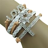 Doinshop Vintage Cross Bracelet Braid Wrist Bangle Adjustable Infinity Cuff Jewelry (love cross)