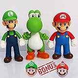 PantShop Super Mario Toys – Mario & Luigi Figurines – Yoshi & Mario Bros Action Figures – Set of 3 Mario PVC Toy Figures for Kids & Adults – Premium Cake Toppers + 2 Keychains – Great Geek Present