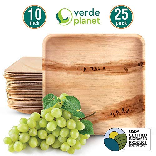 Verde Planet - 10 inch square Palm Leaf Plates - Biodegradable, Ecofriendly, Disposable, Sturdy, Elegant, Premium Quality Plates, USDA Certified - 25 Count