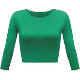 Artivaly Women Slim Fit Basic Round Neck 3/4 Sleeve Casual Y2K Cute Yoga Crop Top Workout Shirts