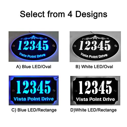 Custom House Address Plaque, LED Illuminated Laser Engraved Acrylic Double-Plates Sign, Premium Quality, Stylish and Durable (11"x7" Rectange, Blue LED)