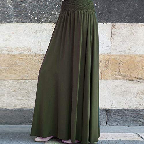 TOTOD Skirts for Women, Fashion Elastic Waist Solid Pleated Skirt Vintage A-line Loose Long Dress Dancewear Army Green