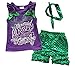 Kids Girls Summer Ruffle Shirts Sequin Mermaid Short Pant Outfits with Headband, 4-5 Years