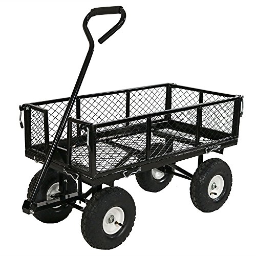 Sunnydaze Utility Steel Garden Cart, Outdoor Lawn Wagon with Removable Sides, Heavy-Duty 400 Pound Capacity, Black