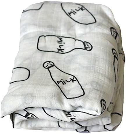 Bamboo Cotton Muslin Softest Swaddle Blanket Milk Bottle Print by Loved Littles