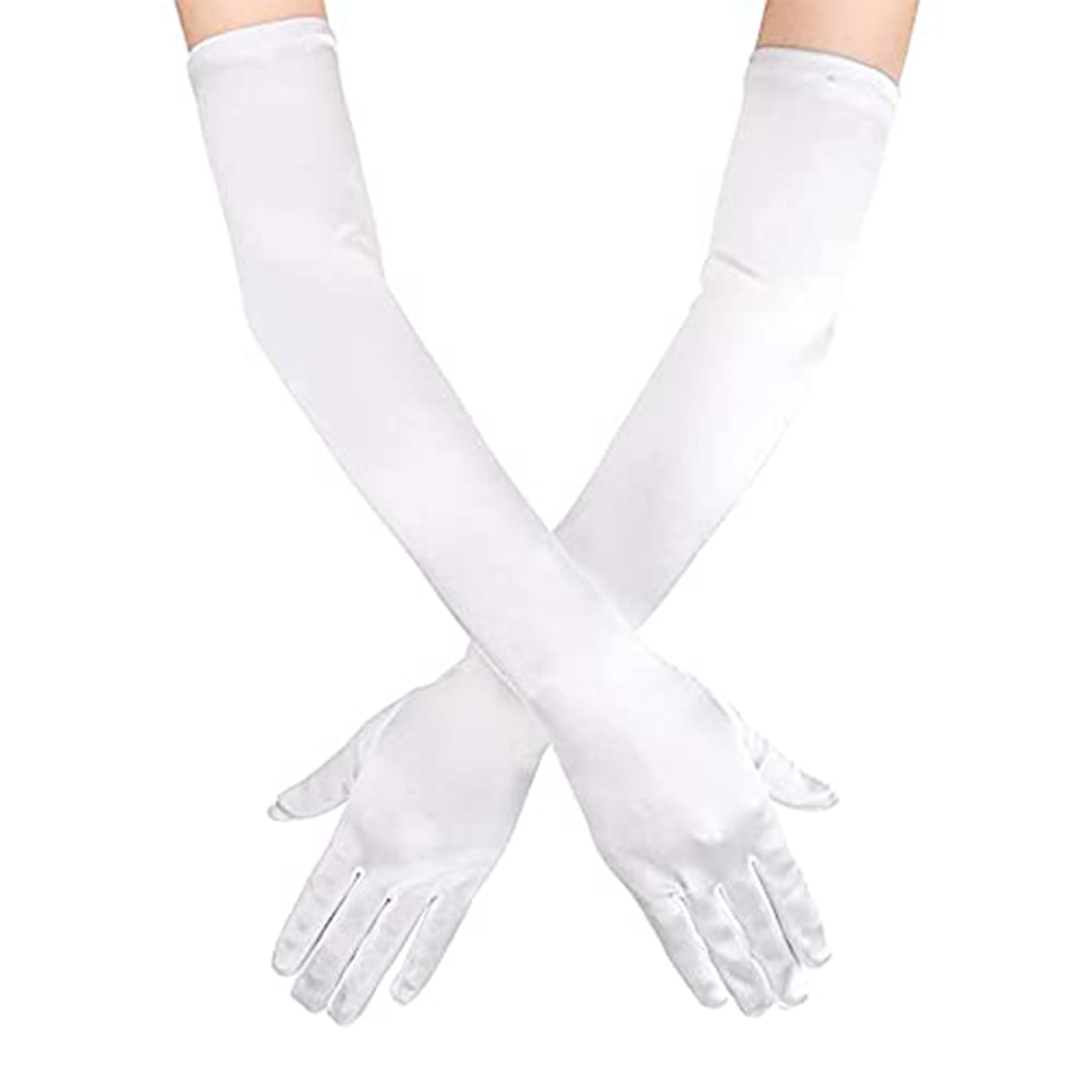 VilaGi Long Elbow Satin Gloves White Evening Gloves 1920s Opera Glove for Women Ladies,Velvet Fancy Dress Wedding Prom Party Dance Costume Accessories,21inches