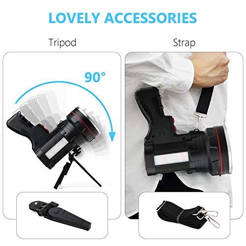 Rechargeable Spotlight Flashlight, SoupStall 6000 Lumens Large Handheld Flashlight, Super Bright Outdoor and Camping Searchlight with Floodlight and Foldable Tripod