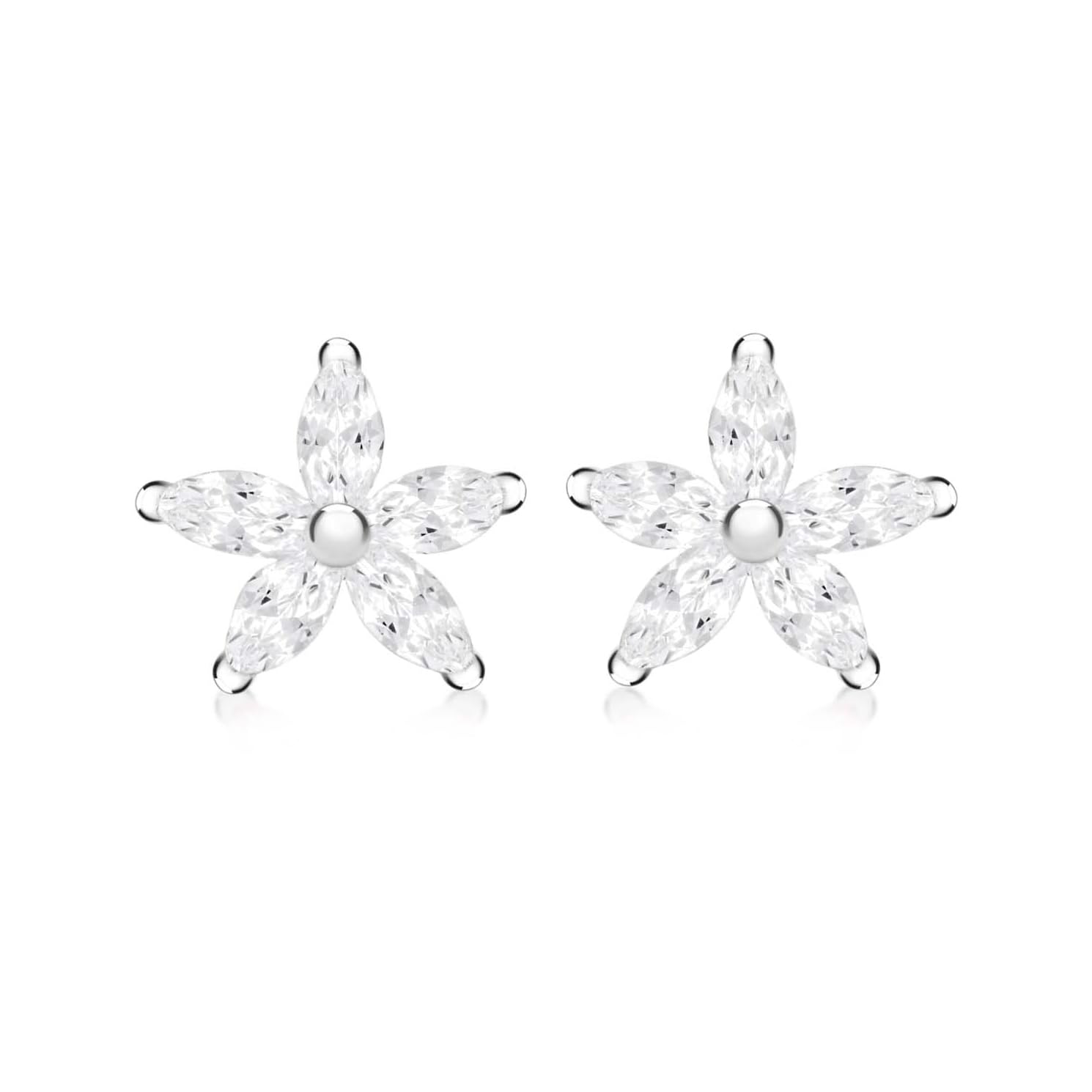 Tuscany Silver Women's Sterling Silver Marquise CZ 11mm x 10.5mm Flower Stud Earrings