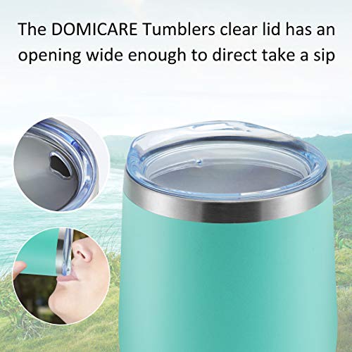 DOMICARE Insulated Wine Tumbler with Lid (1 Pack, Light Blue) - 12 OZ Stemless Double Wall Vacuum Traval Mug - Keeping Cold & Hot for Wine, Coffee, Cocktails, Drinks - Thumbnail 4